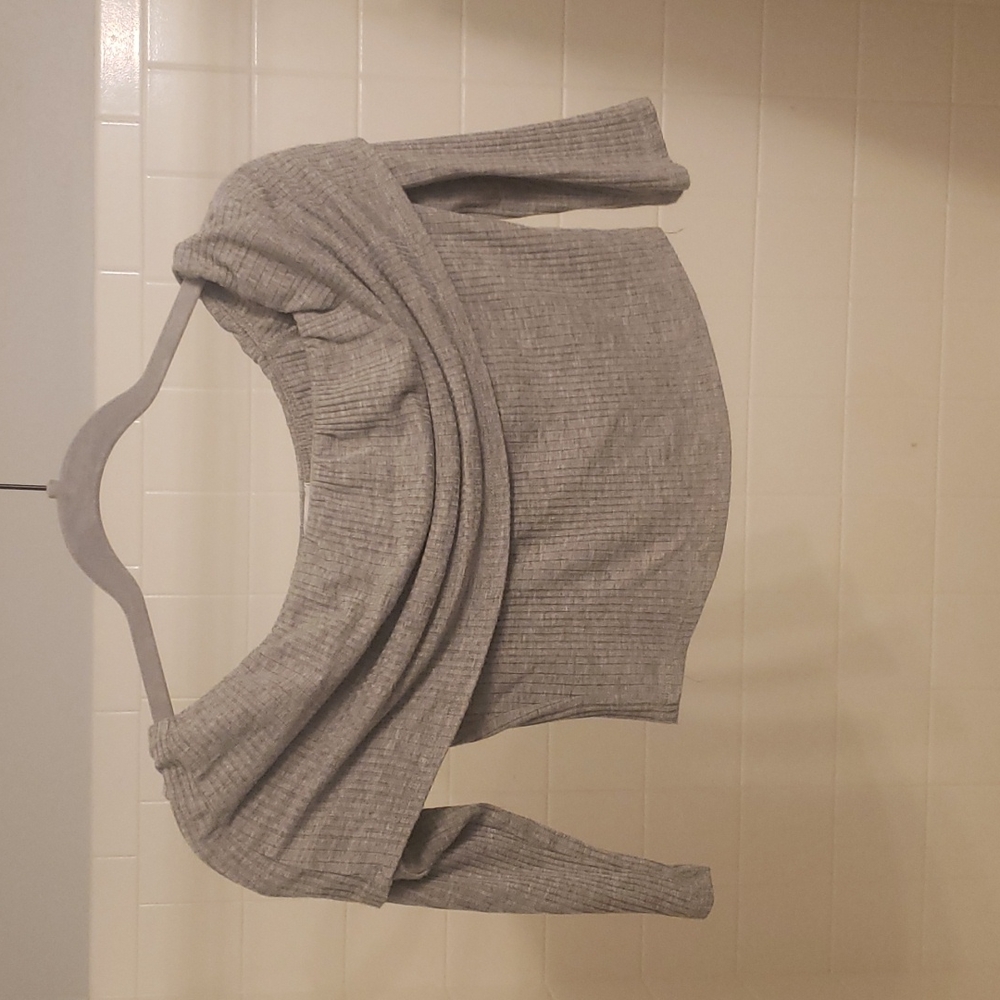 Grey off the shoulder three quarter length crop top